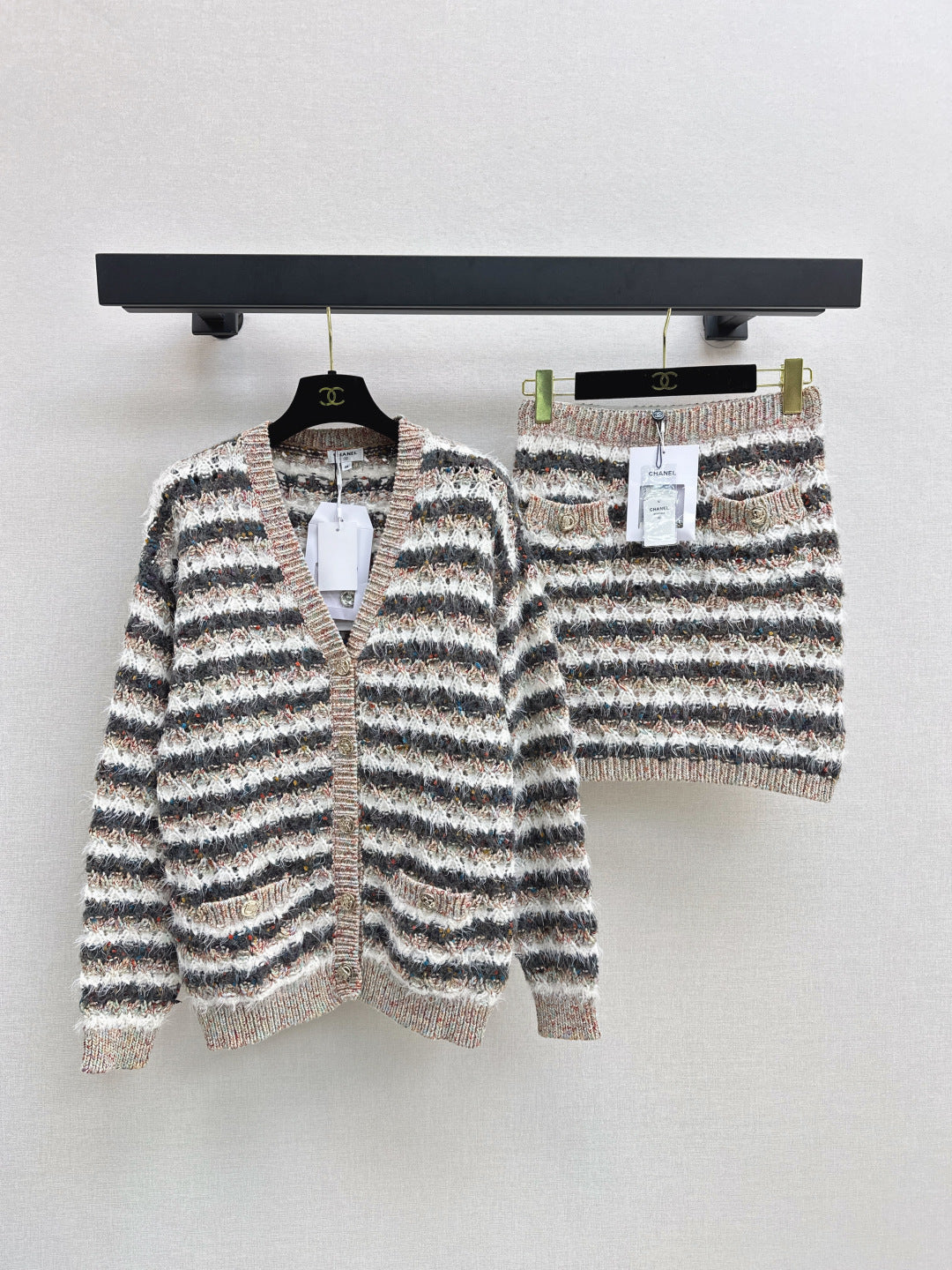 C 25 Cashmere striped knit + skirt set