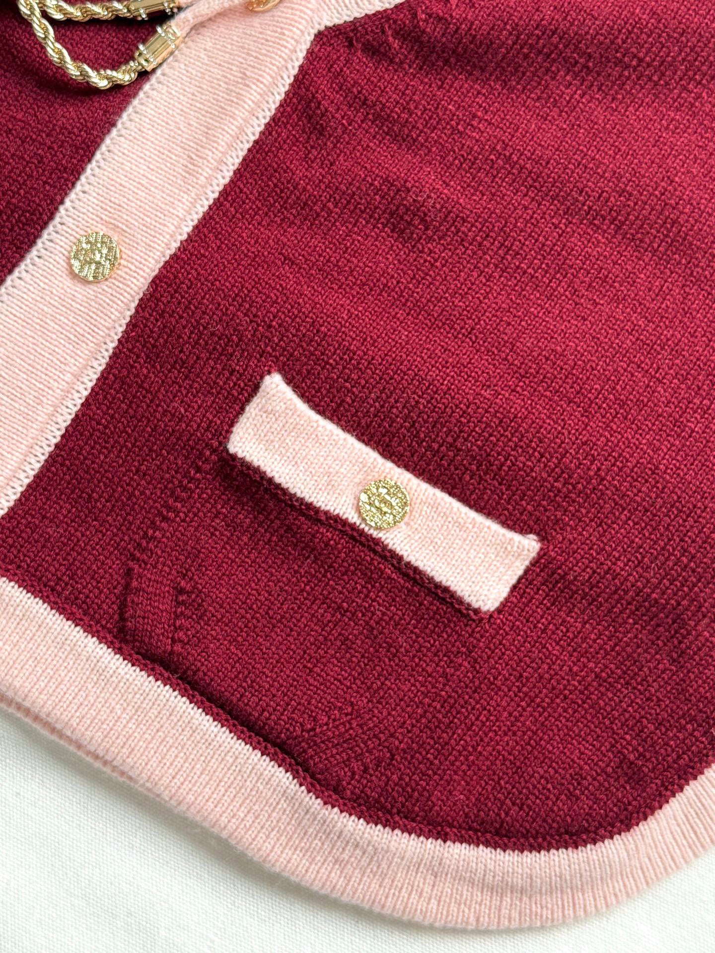 C 25FW pure wool custom-dyed contrast color stitching button cardigan(Red,Blue,Blue2,Pink))