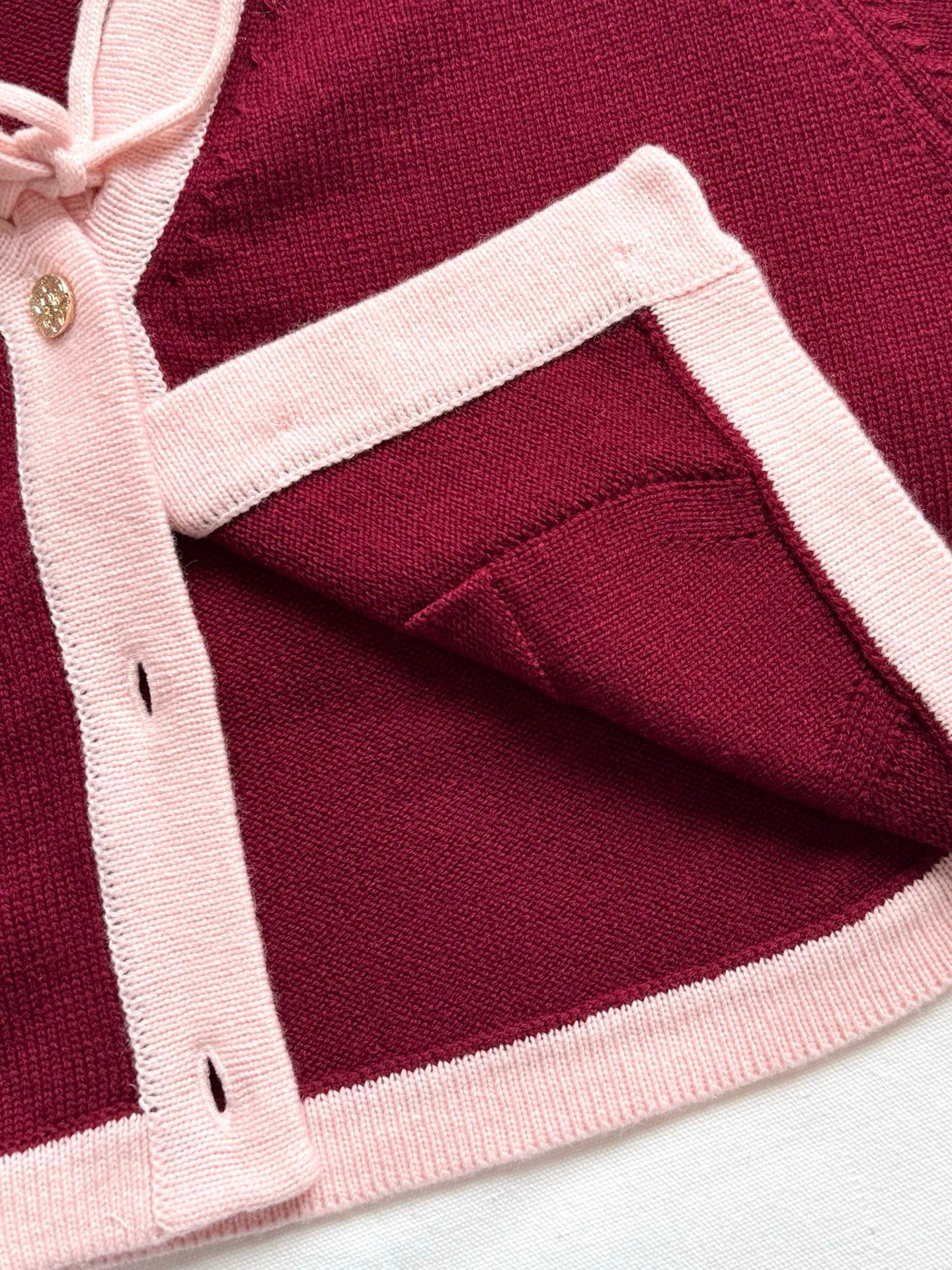 C 25FW pure wool custom-dyed contrast color stitching button cardigan(Red,Blue,Blue2,Pink))