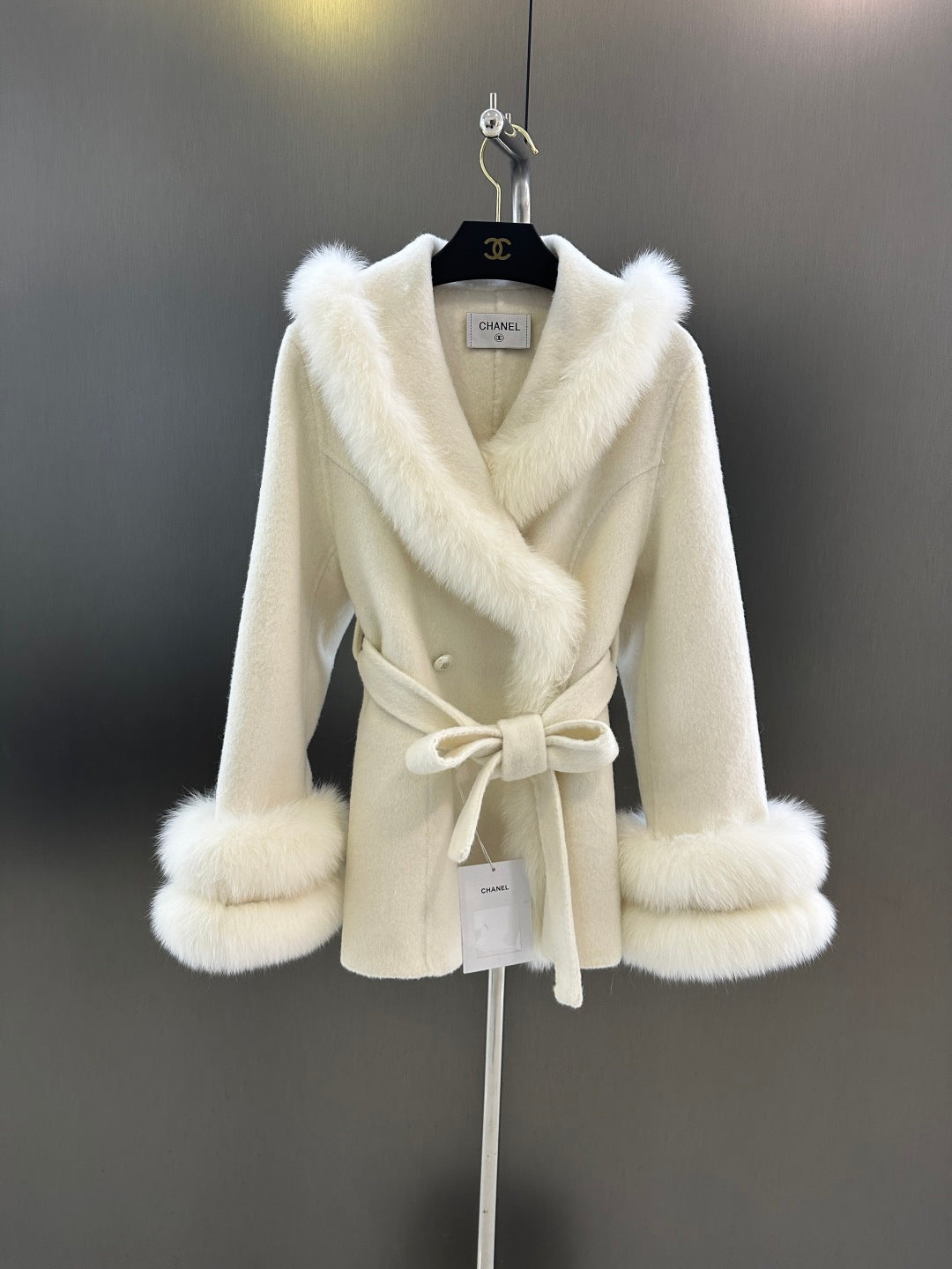 C 25fw New imported white fox fur + Australian superfine wool coat(WHITE/PINK/GRAY)