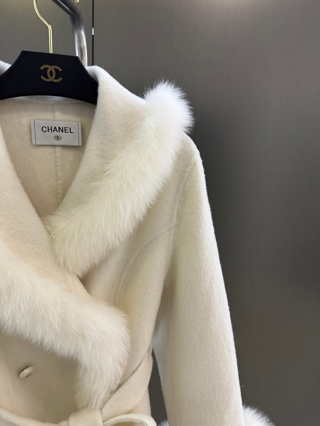 C 25fw New imported white fox fur + Australian superfine wool coat(WHITE/PINK/GRAY)