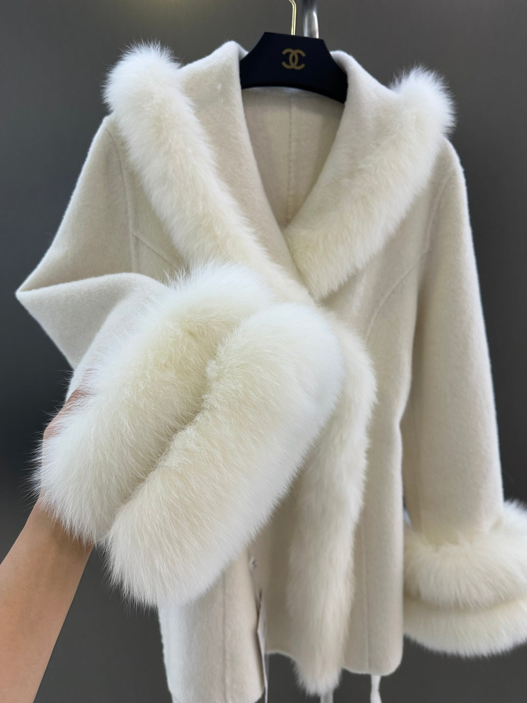 C 25fw New imported white fox fur + Australian superfine wool coat(WHITE/PINK/GRAY)