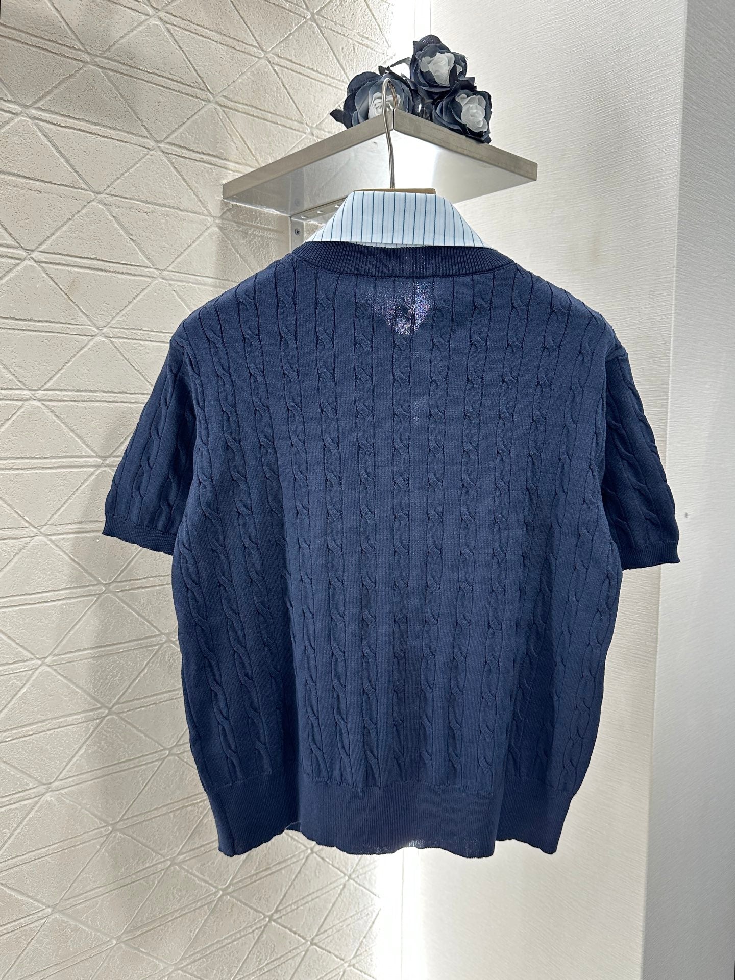 2025 Summer New Arrival Contrast Color Fake Two-Piece Knit Top