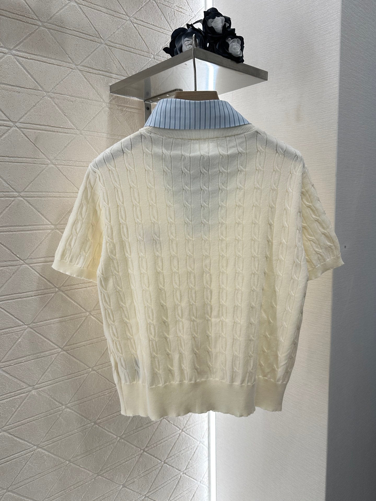 2025 Summer New Arrival Contrast Color Fake Two-Piece Knit Top