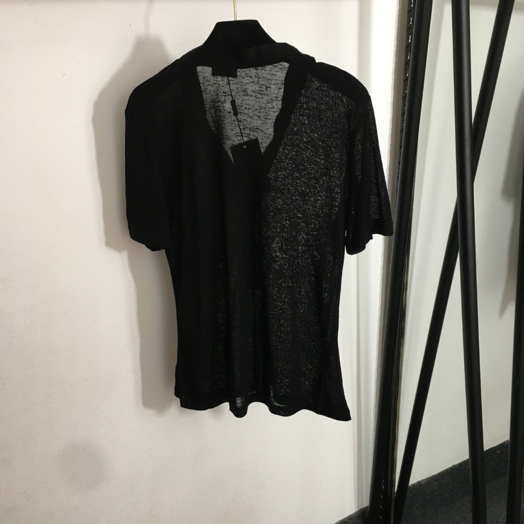 25 Summer new love button V-neck short-sleeved cotton T-shirt top