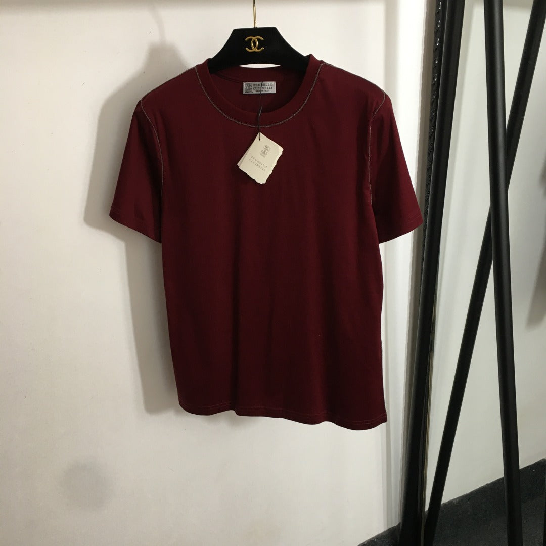 25 Summer New Beaded Round Neck Short Sleeve T-shirt