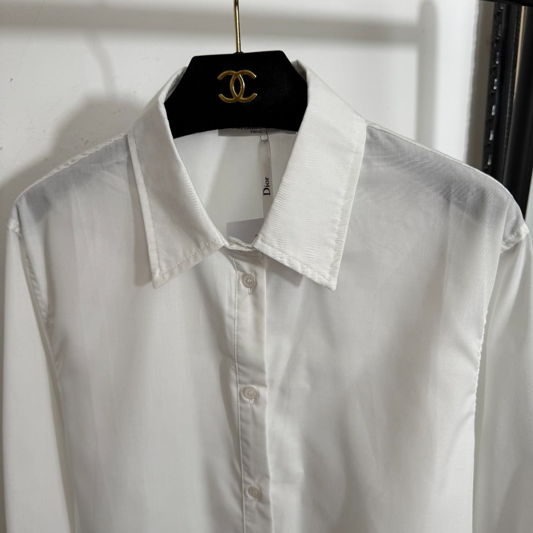 25 Summer new style bee embroidery tied waist long sleeve shirt
