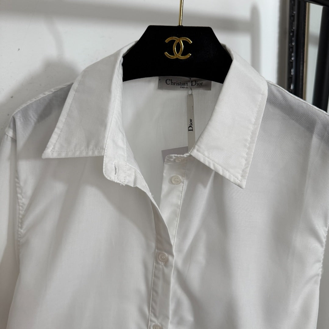 25 Summer new style bee embroidery tied waist long sleeve shirt