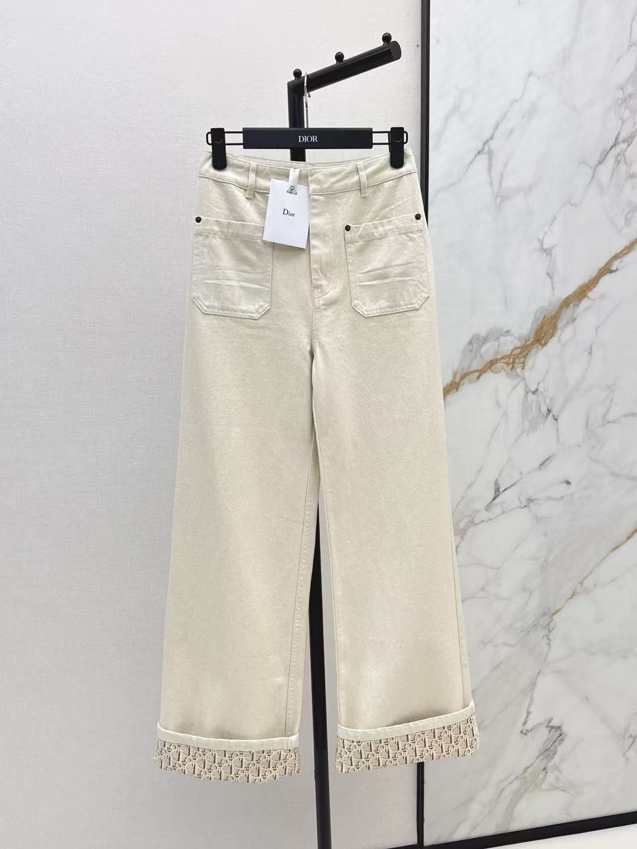 D 25 Spring/Summer Newest Mid-High Waist Double Pocket Straight Leg Jeans