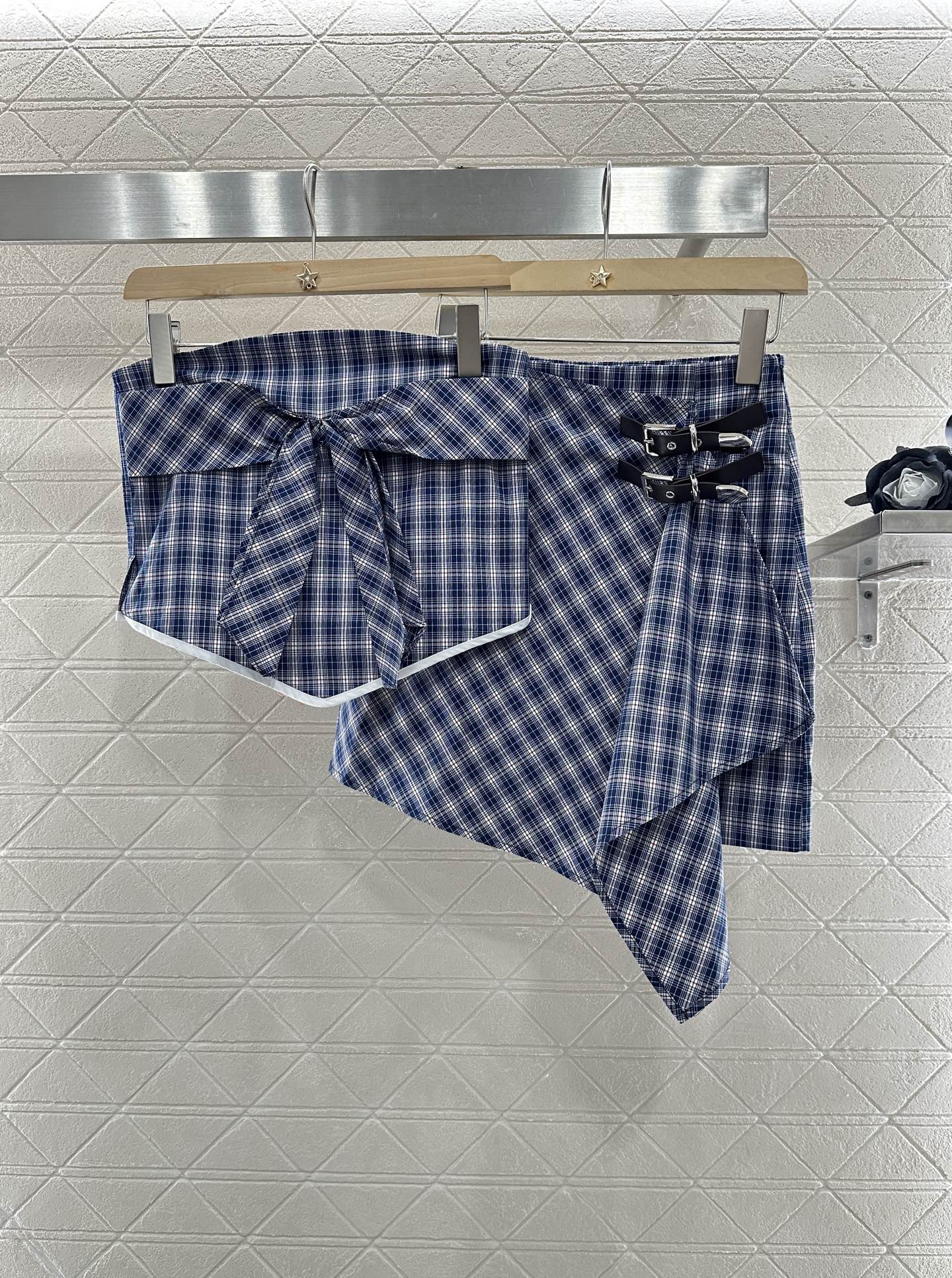 M 2025 Summer New Plaid Tube Top Miniskirt Set