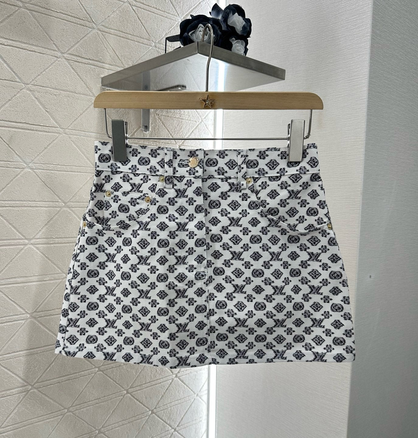L 2025 Summer New Printed Denim Jacket Coat Short Skirt Suit