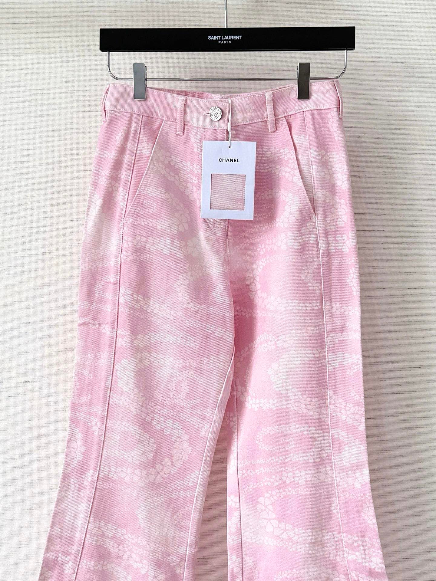 C 25 New Camellia logo positioning print fashion denim pants