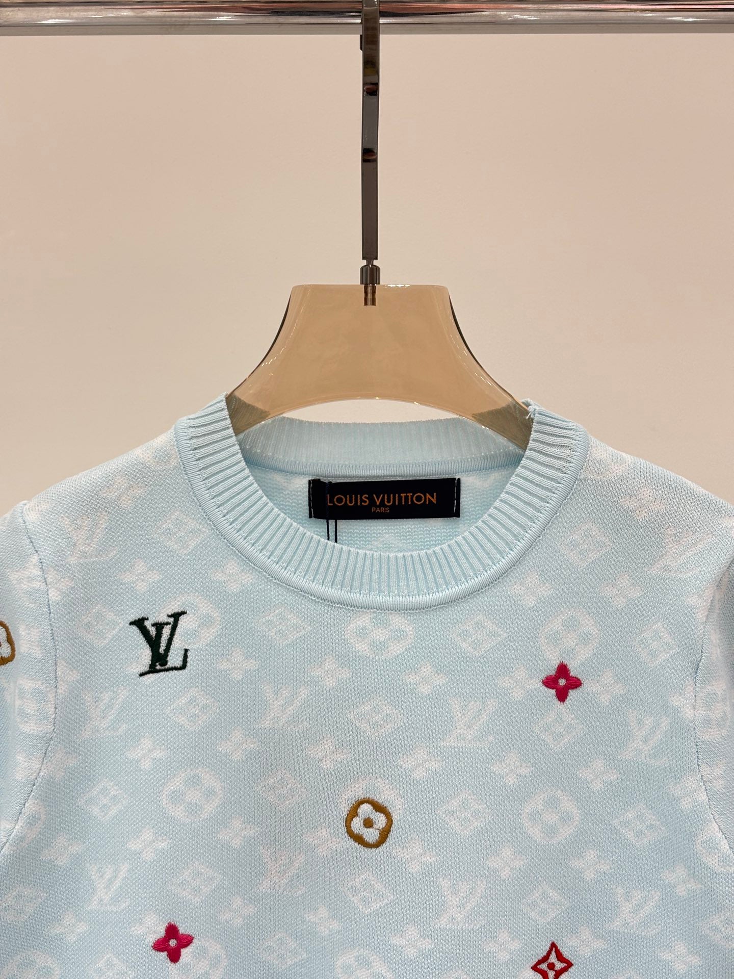 L 25 Early Spring New Round Neck Letter Logo Embroidery Diamond Pattern Casual Knitted Short Sleeve