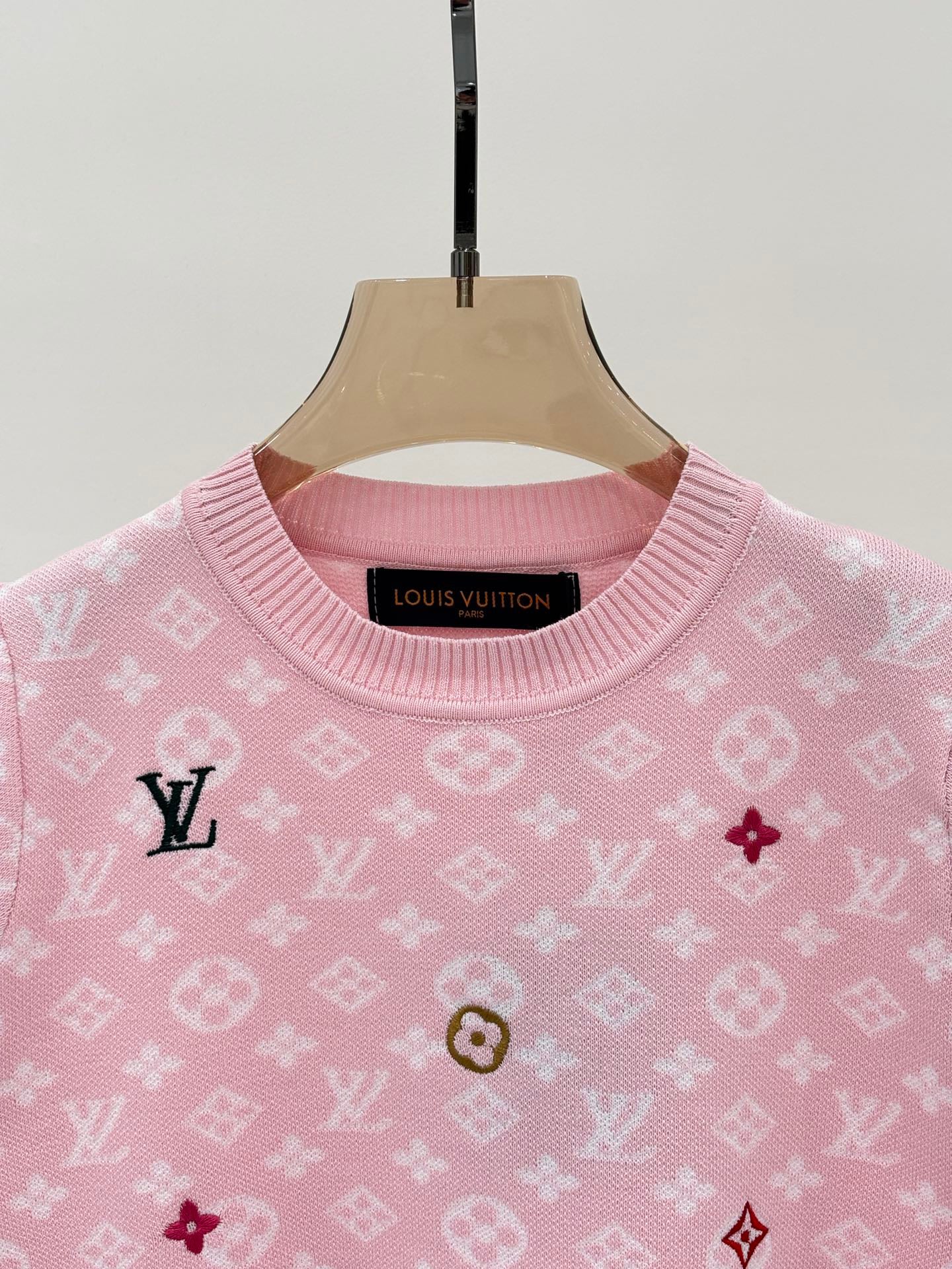 L 25 Early Spring New Round Neck Letter Logo Embroidery Diamond Pattern Casual Knitted Short Sleeve