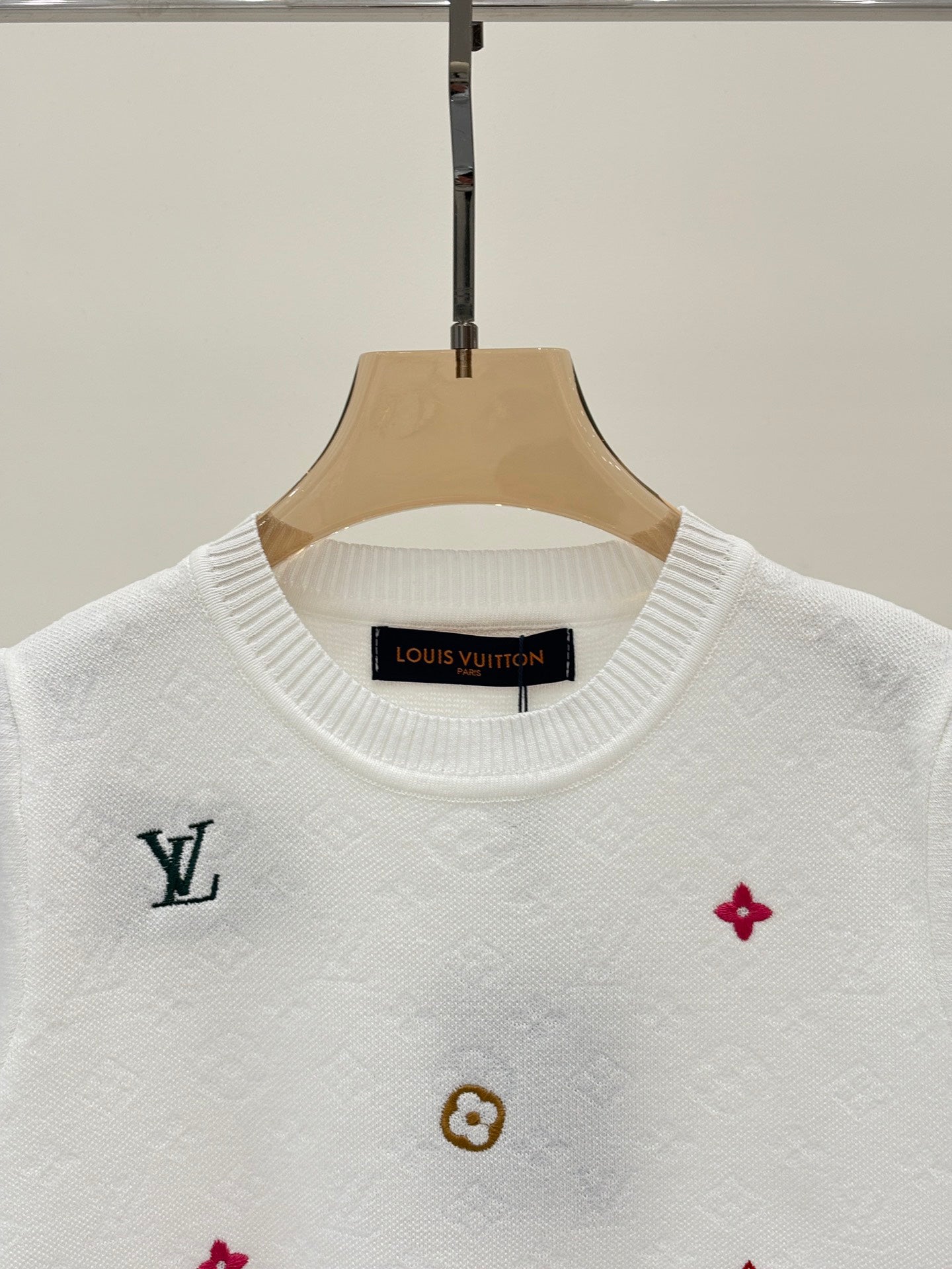 L 25 Early Spring New Round Neck Letter Logo Embroidery Diamond Pattern Casual Knitted Short Sleeve