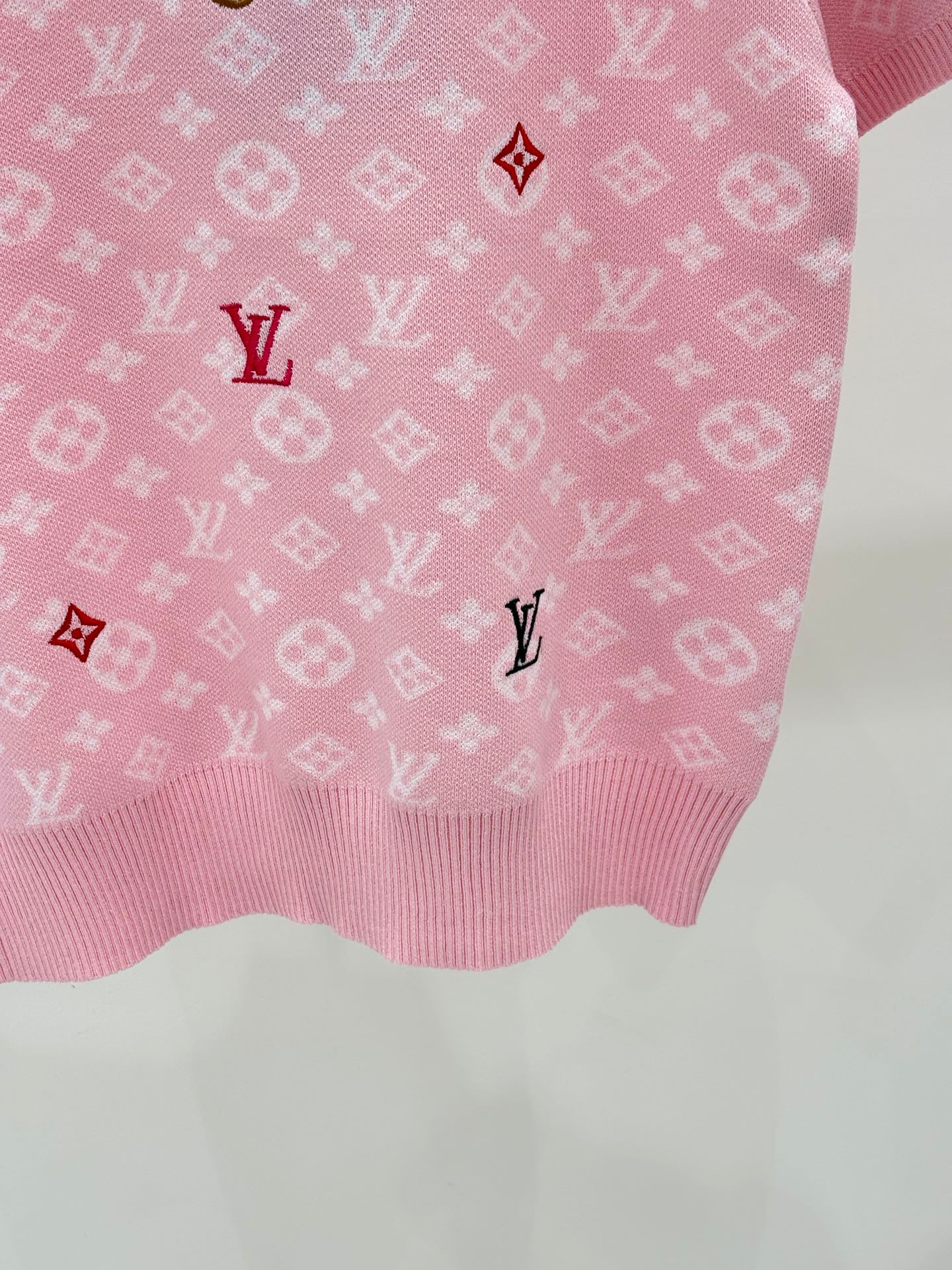 L 25 Early Spring New Round Neck Letter Logo Embroidery Diamond Pattern Casual Knitted Short Sleeve