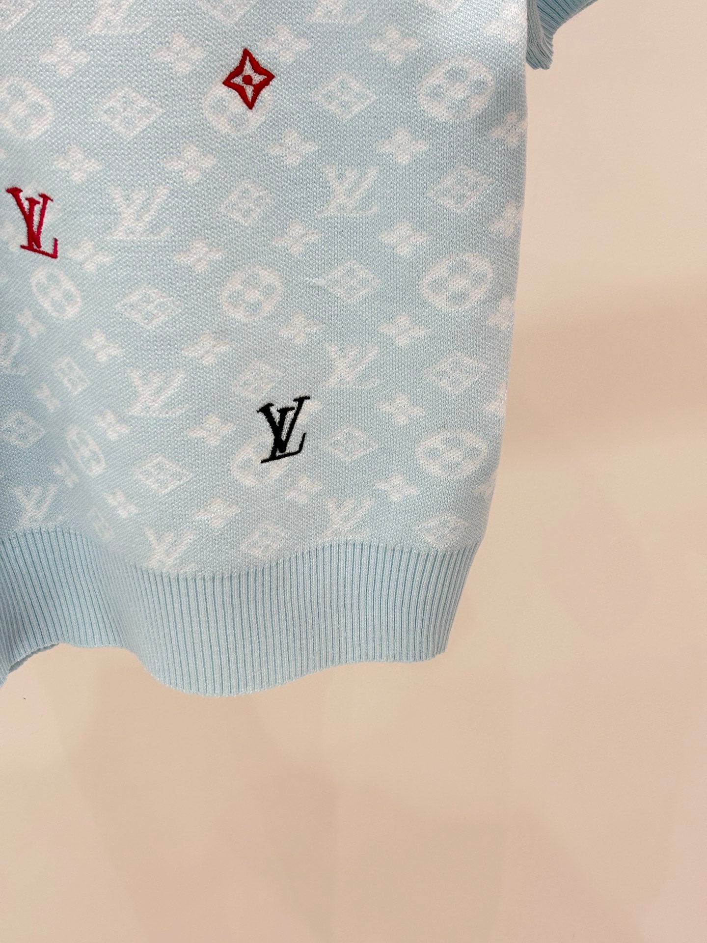 L 25 Early Spring New Round Neck Letter Logo Embroidery Diamond Pattern Casual Knitted Short Sleeve