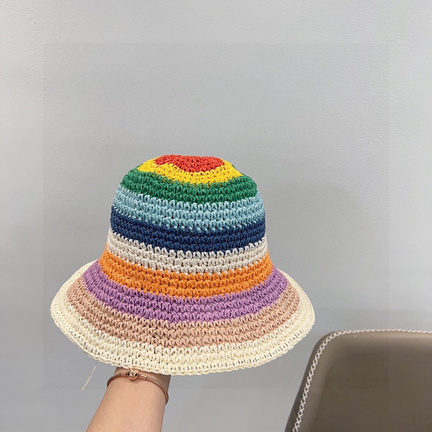 2025 Summer New Rainbow Braided Bucket Hat
