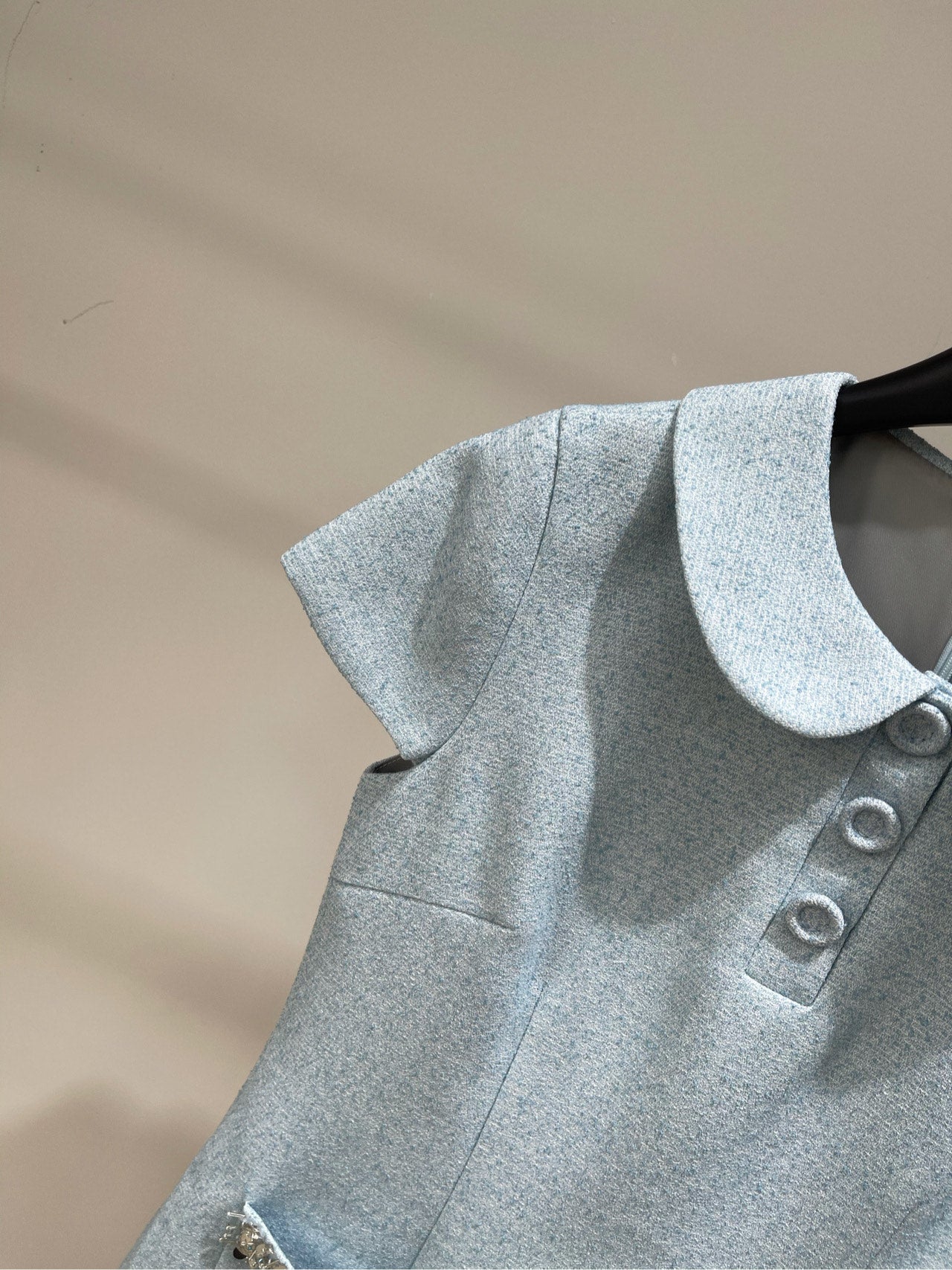 25 Summer new light blue diamond tweed short-sleeved dress