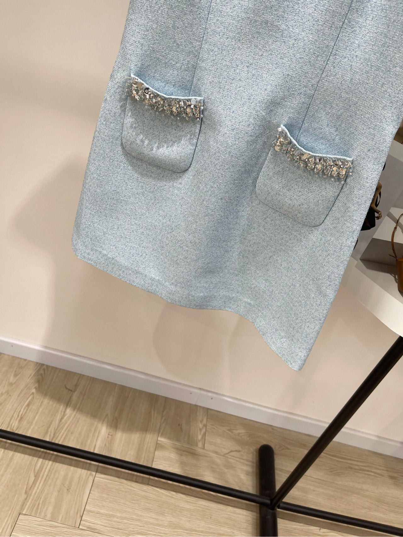 25 Summer new light blue diamond tweed short-sleeved dress