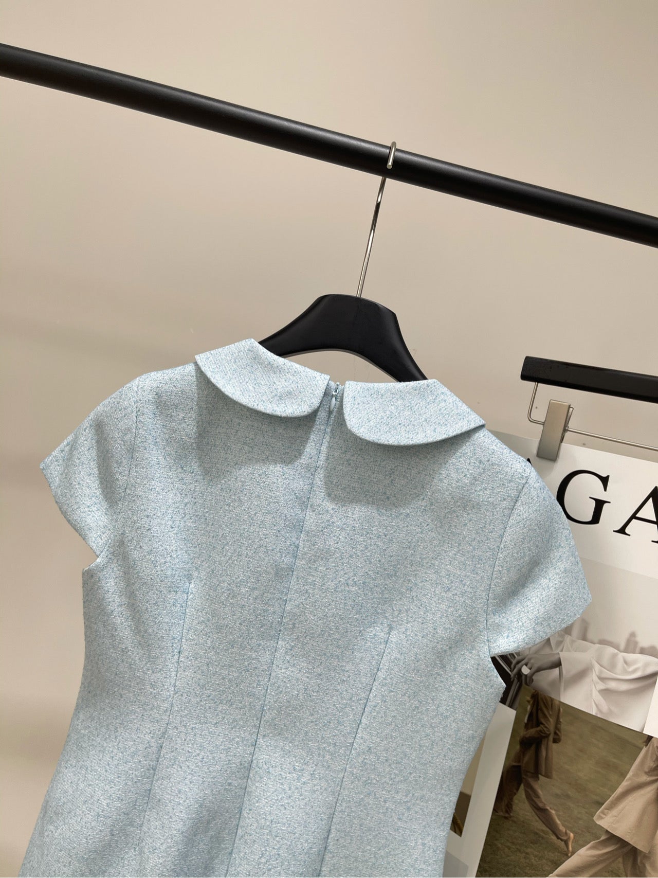 25 Summer new light blue diamond tweed short-sleeved dress