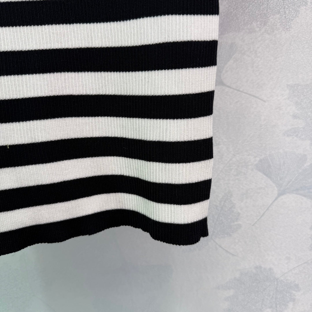 2025 Early Autumn New Ribbon Knitted Striped Short Sleeves