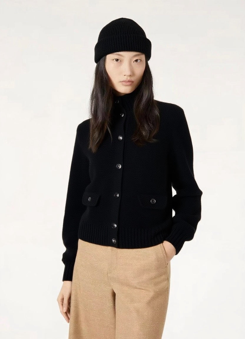 LOR 25 Autumn and Winter Lambskin Trim Leather Button Pure Cashmere Jacket