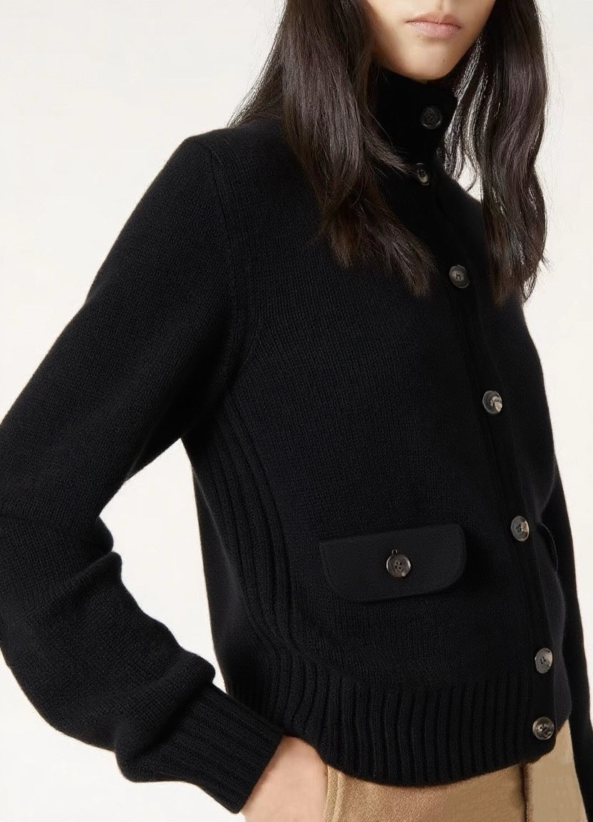 LOR 25 Autumn and Winter Lambskin Trim Leather Button Pure Cashmere Jacket