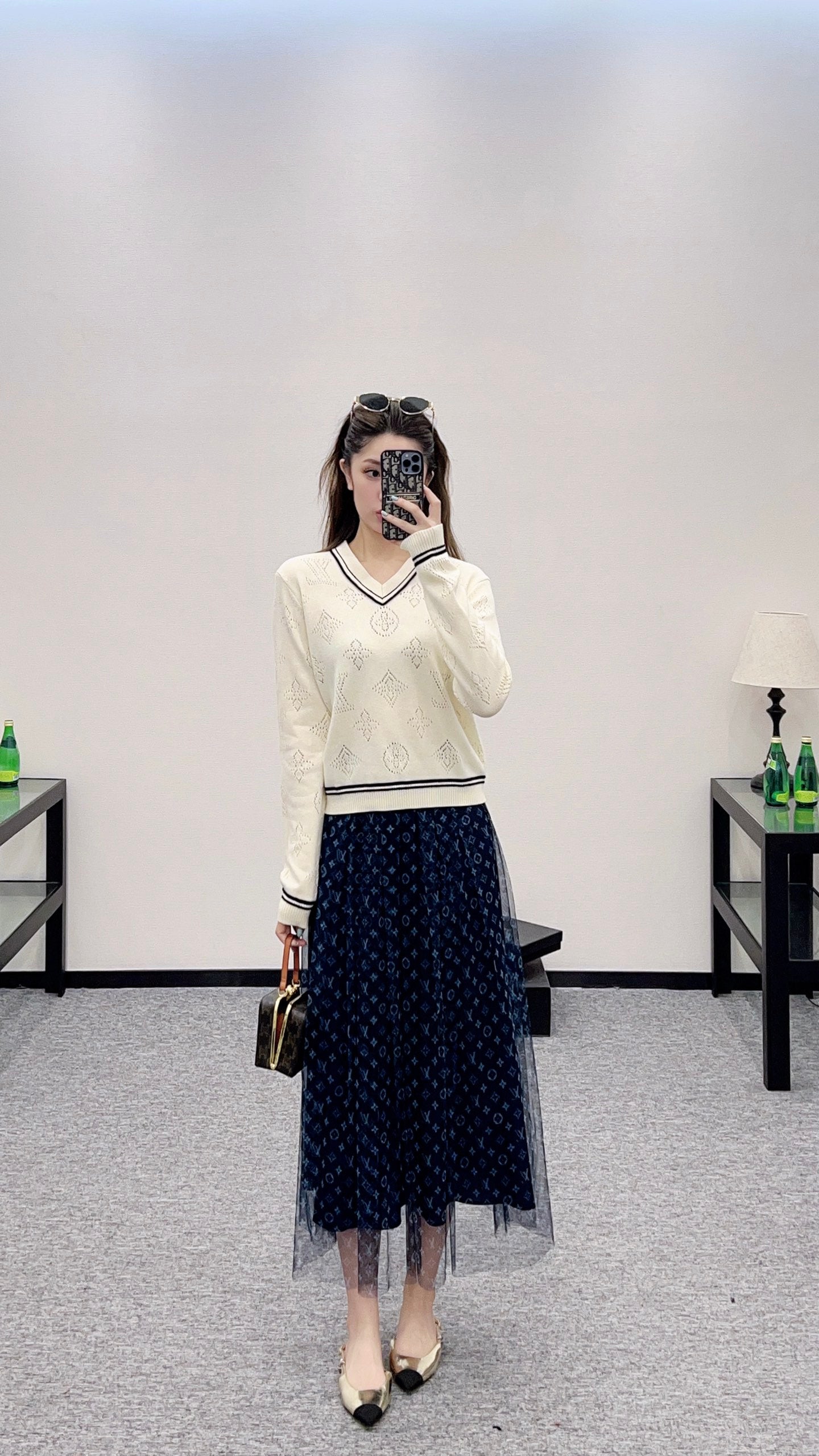 2025 Autumn New high waist double layer long gauze skirt