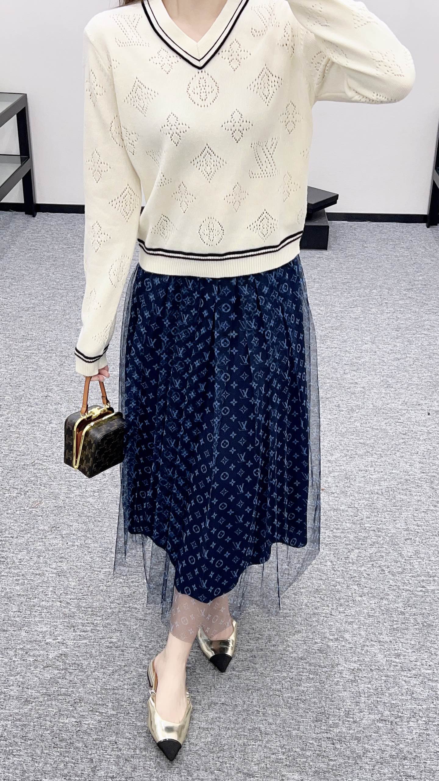 2025 Autumn New high waist double layer long gauze skirt