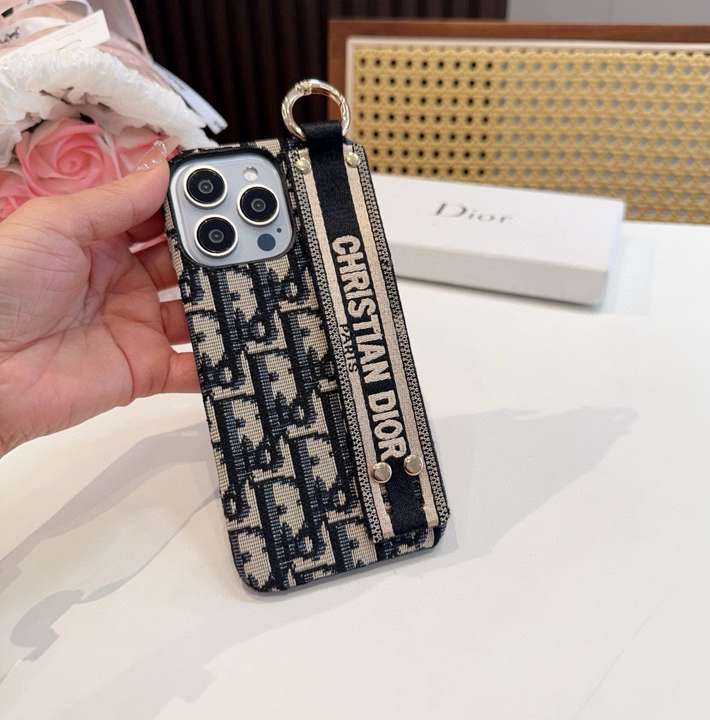 Embroidered fabric wrist/card holder phone case