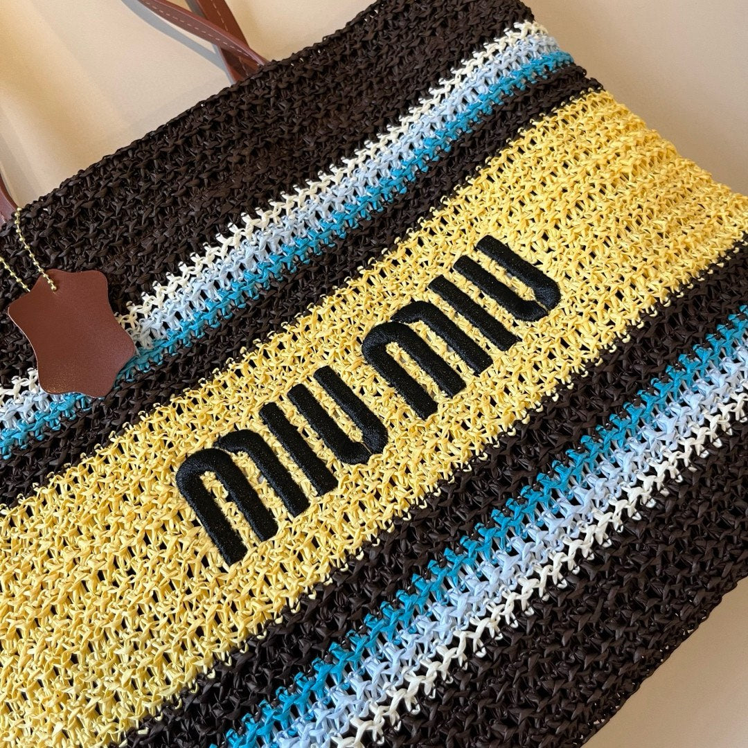 Straw striped patchwork shoulder crossbody tote bag