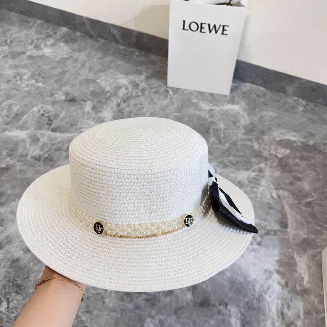 2025 new bow flat hat straw hat