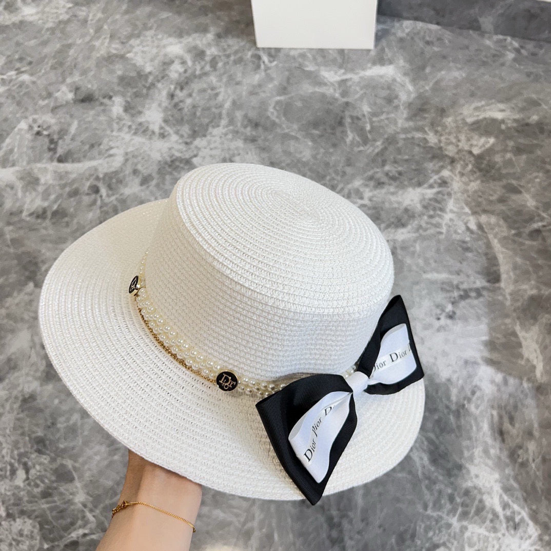 2025 new bow flat hat straw hat