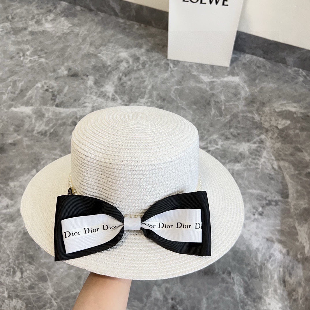 2025 new bow flat hat straw hat