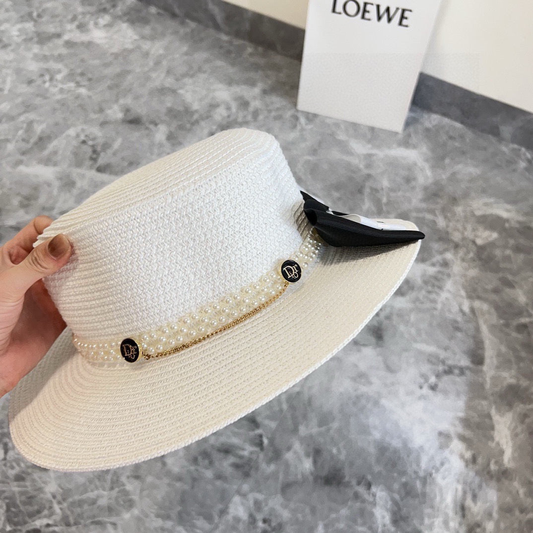 2025 new bow flat hat straw hat