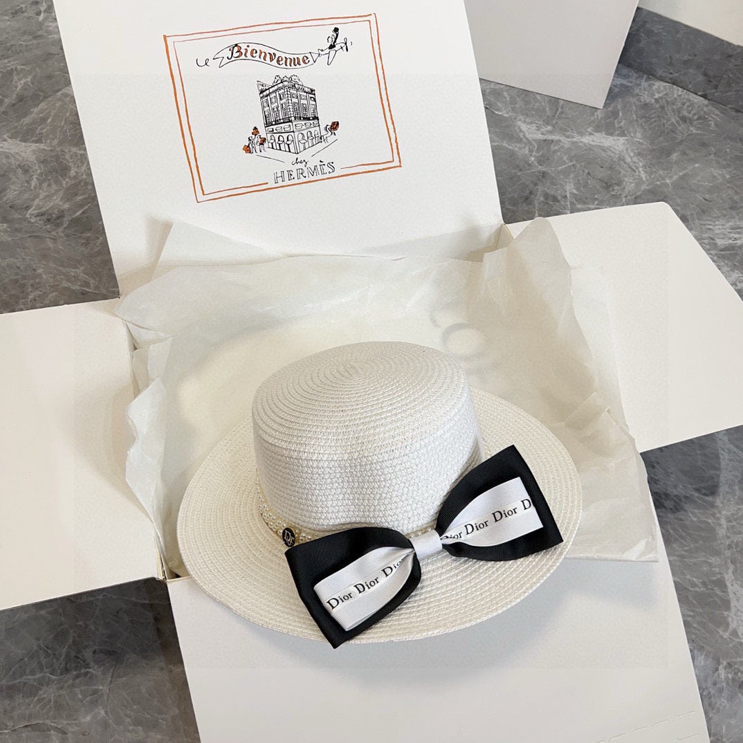 2025 new bow flat hat straw hat