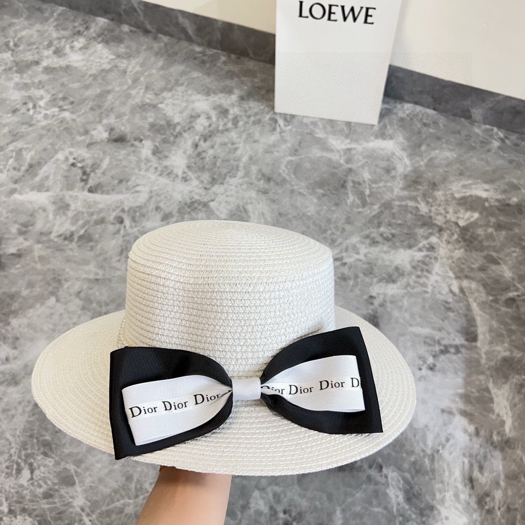 2025 new bow flat hat straw hat