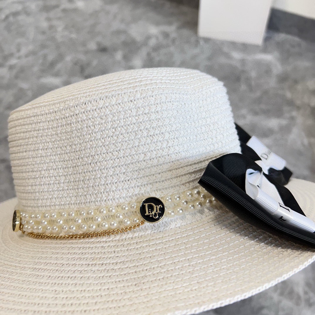 2025 new bow flat hat straw hat