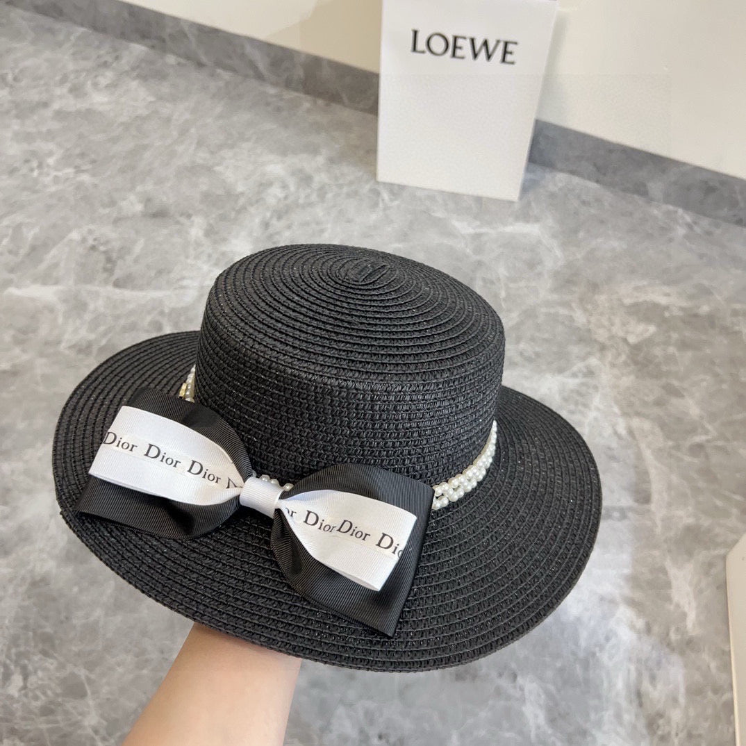 2025 new bow flat hat straw hat
