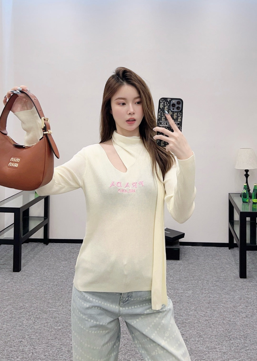 25 Early Autumn New Irregular Neck Knitted Long Sleeve Top