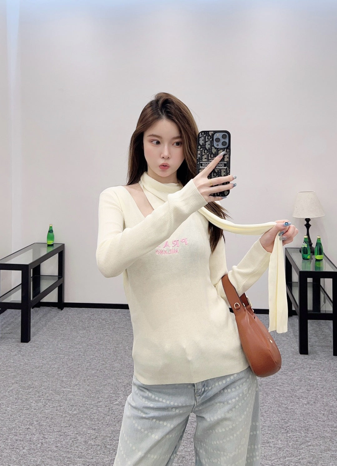 25 Early Autumn New Irregular Neck Knitted Long Sleeve Top