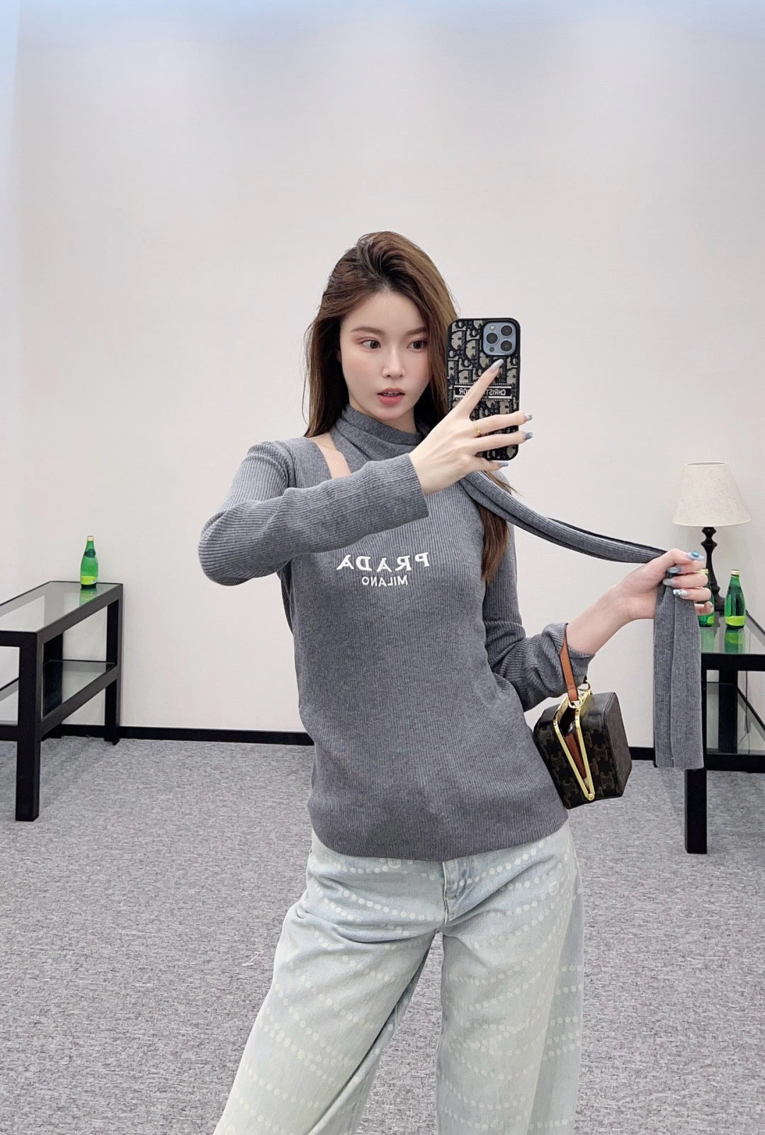25 Early Autumn New Irregular Neck Knitted Long Sleeve Top