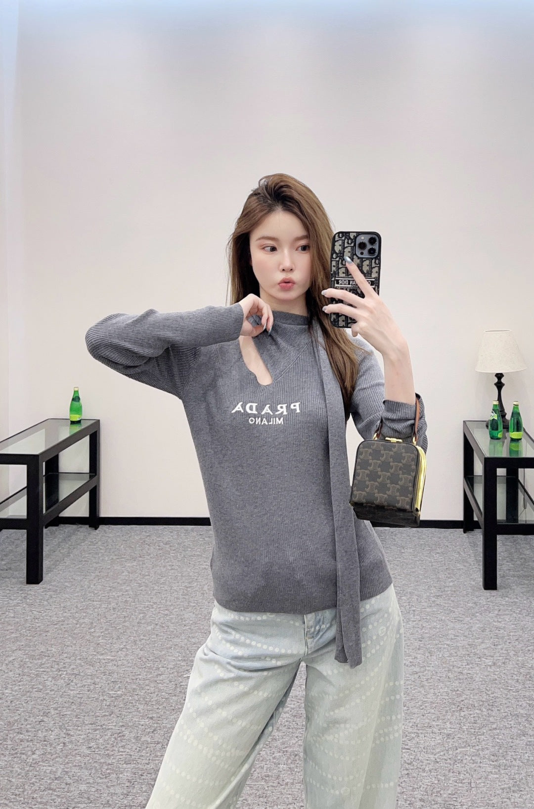 25 Early Autumn New Irregular Neck Knitted Long Sleeve Top
