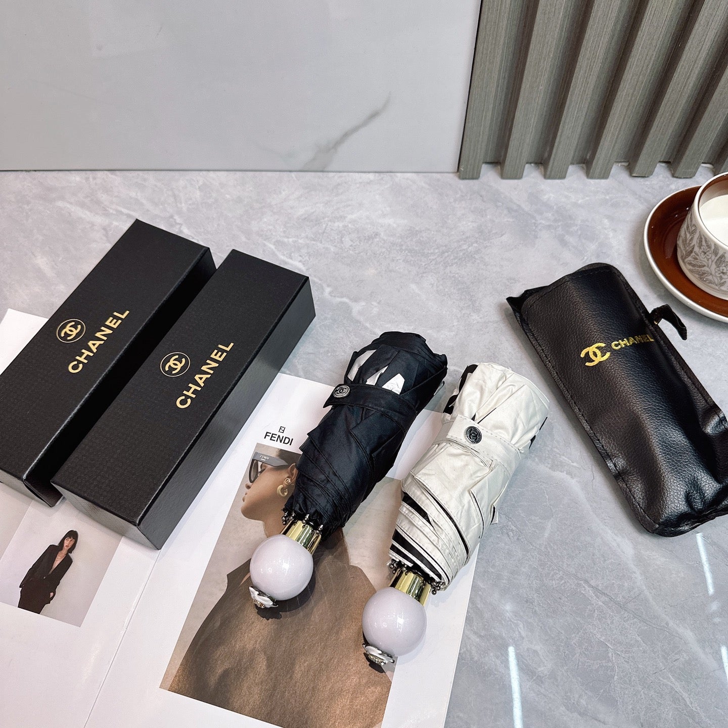 New style pearl handle with leather umbrella cover folding umbrella