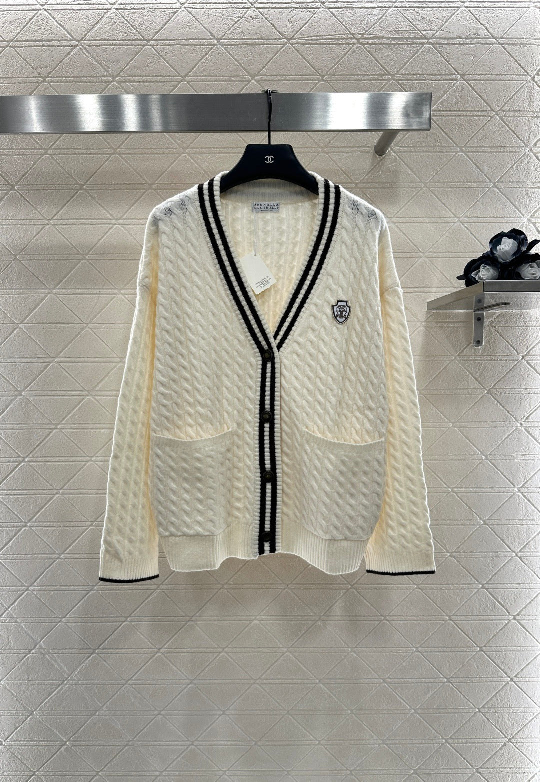 Bru 25 Fried Dough Twists striped cashmere cardigan, tennis series
