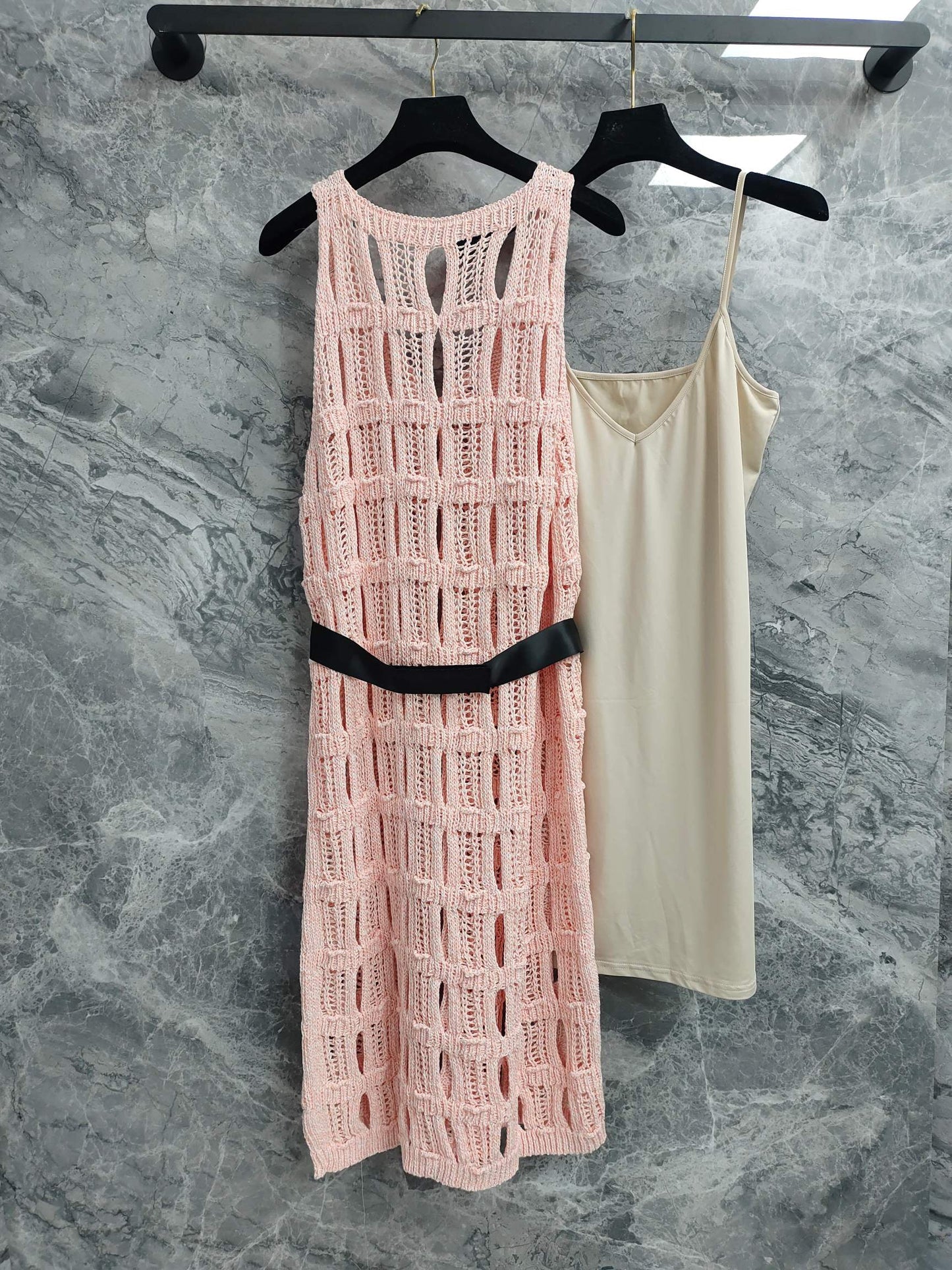 C 25 light pink knit cutout dress