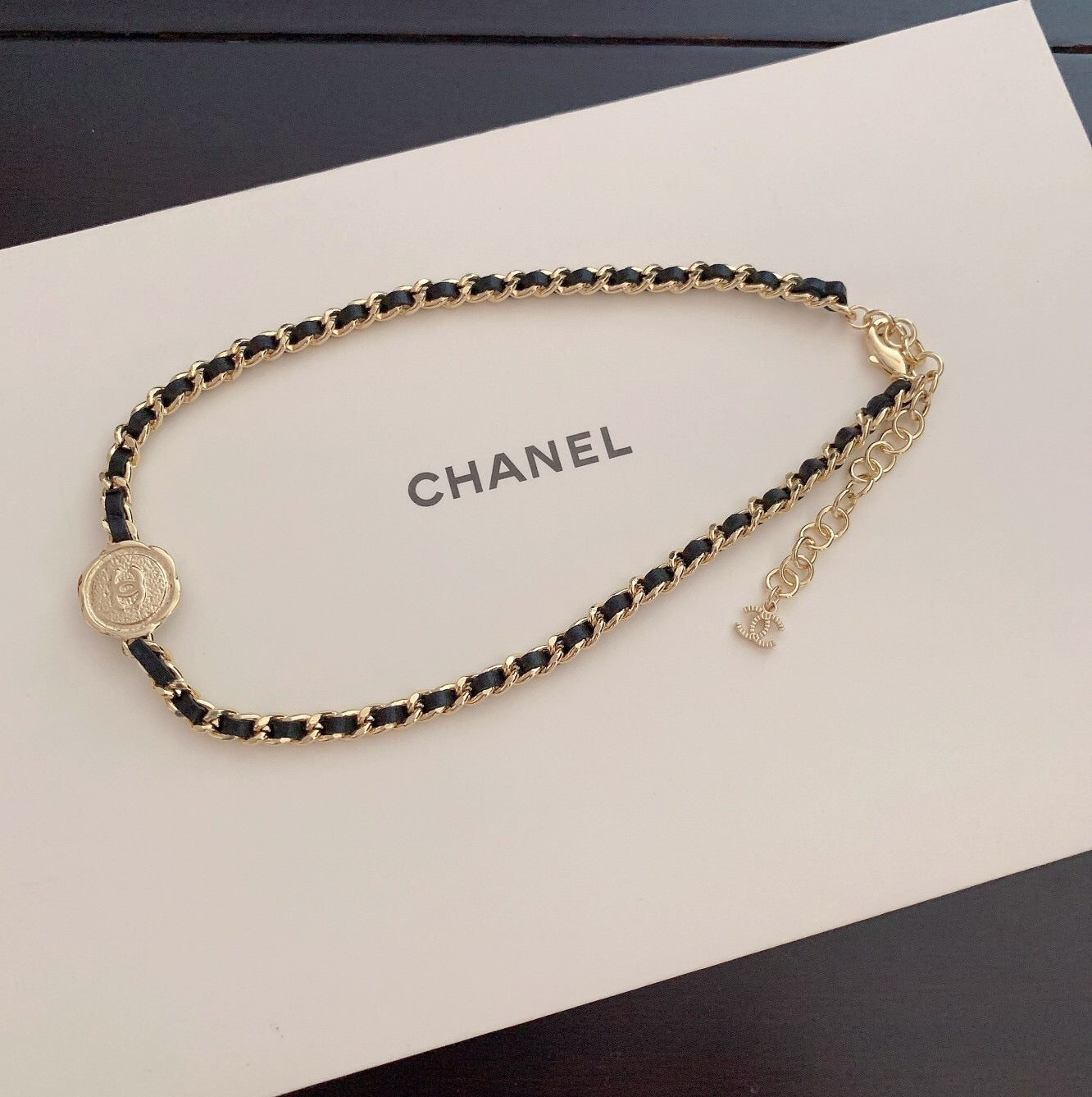 C 25 Black Round Black Leather Necklace