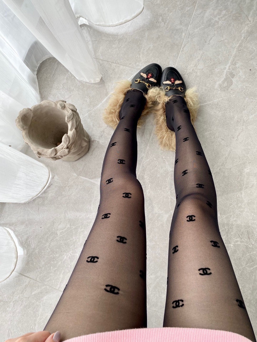 C Classic flocked letter stockings
