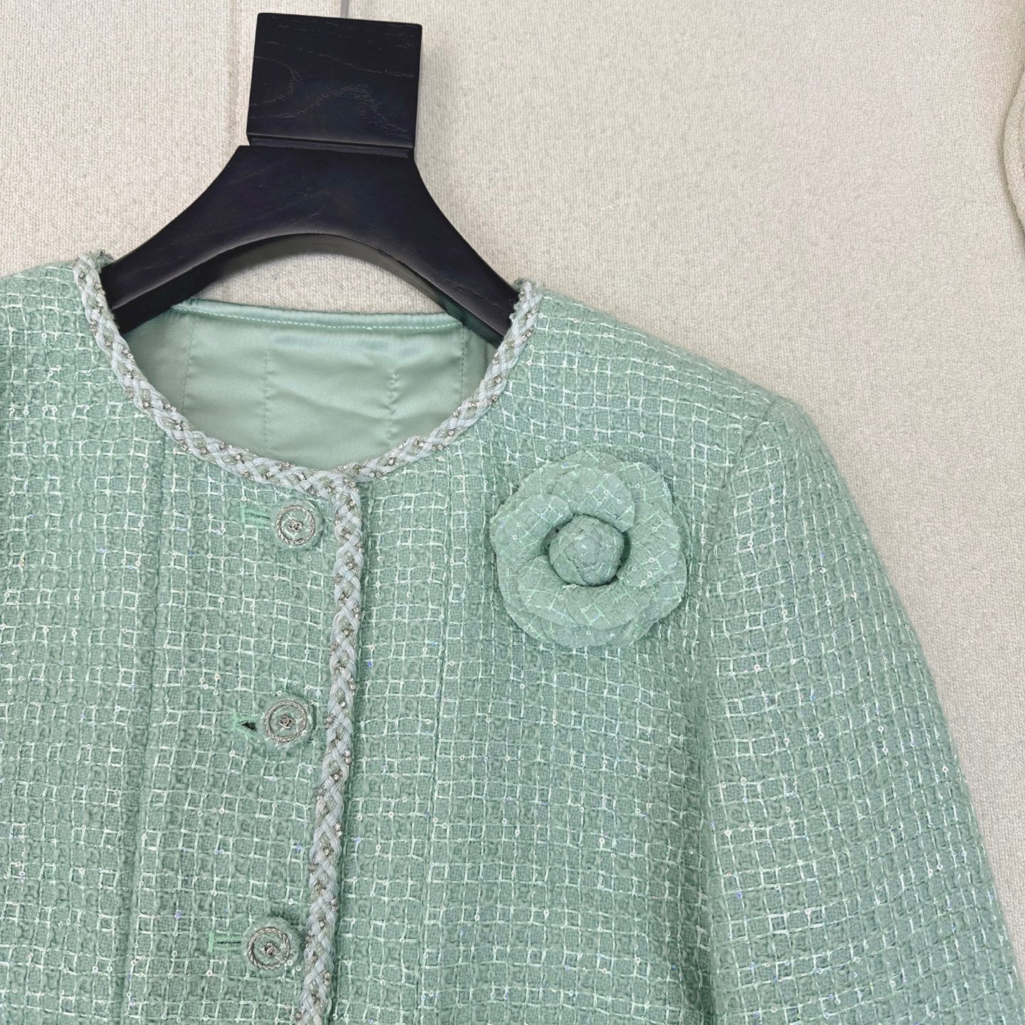 C 25 Mint green woven woolen coat